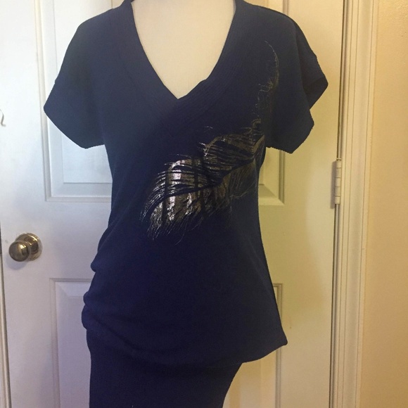 Forever 21 Blue Sweater Dress w/ Feather (S) - Picture 2 of 4